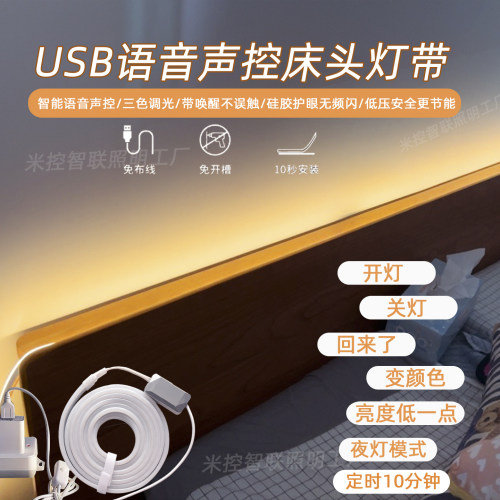 USB语音床头灯带三色调光