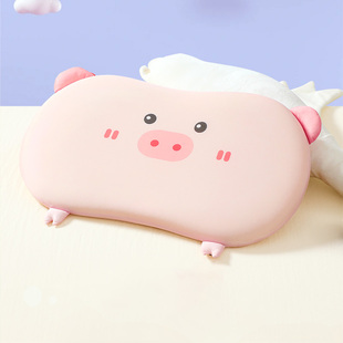 富安娜儿童酣睡枕卡通小猪形小熊形枕头可爱粉色趴睡枕芯护颈枕
