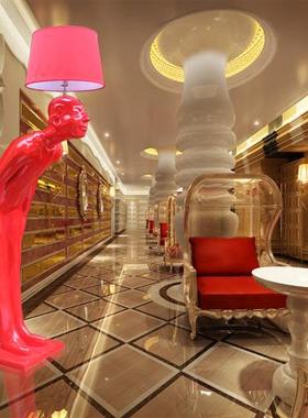 招财玻璃钢鞠躬迎宾人物雕塑商场酒楼餐厅菜馆开业落地灯工艺饰品