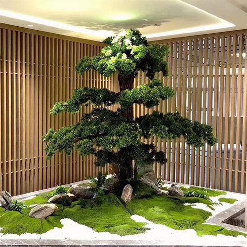 仿真迎客松室内造景松树酒店商场假松树装饰室外大型玻璃钢松树