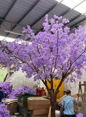 蓝色樱花楹室外大型玻璃钢仿真樱花树商场橱窗展示婚庆布景假树