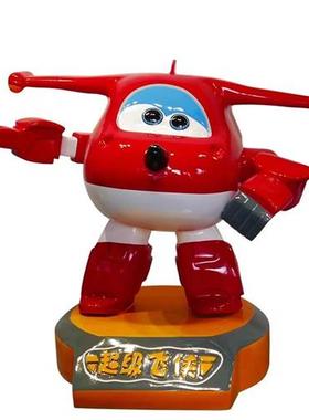 定制卡通雕塑超级小飞侠乐迪玻璃钢雕塑机器人商场动漫人物摆件商