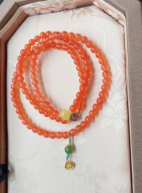 天然保山南红三圈手链珠子5.3搭配天然蜜蜡黑晶超七碧玉银全新