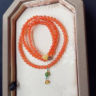 天然保山南红三圈手链珠子5.3搭配天然蜜蜡黑晶超七碧玉银全新