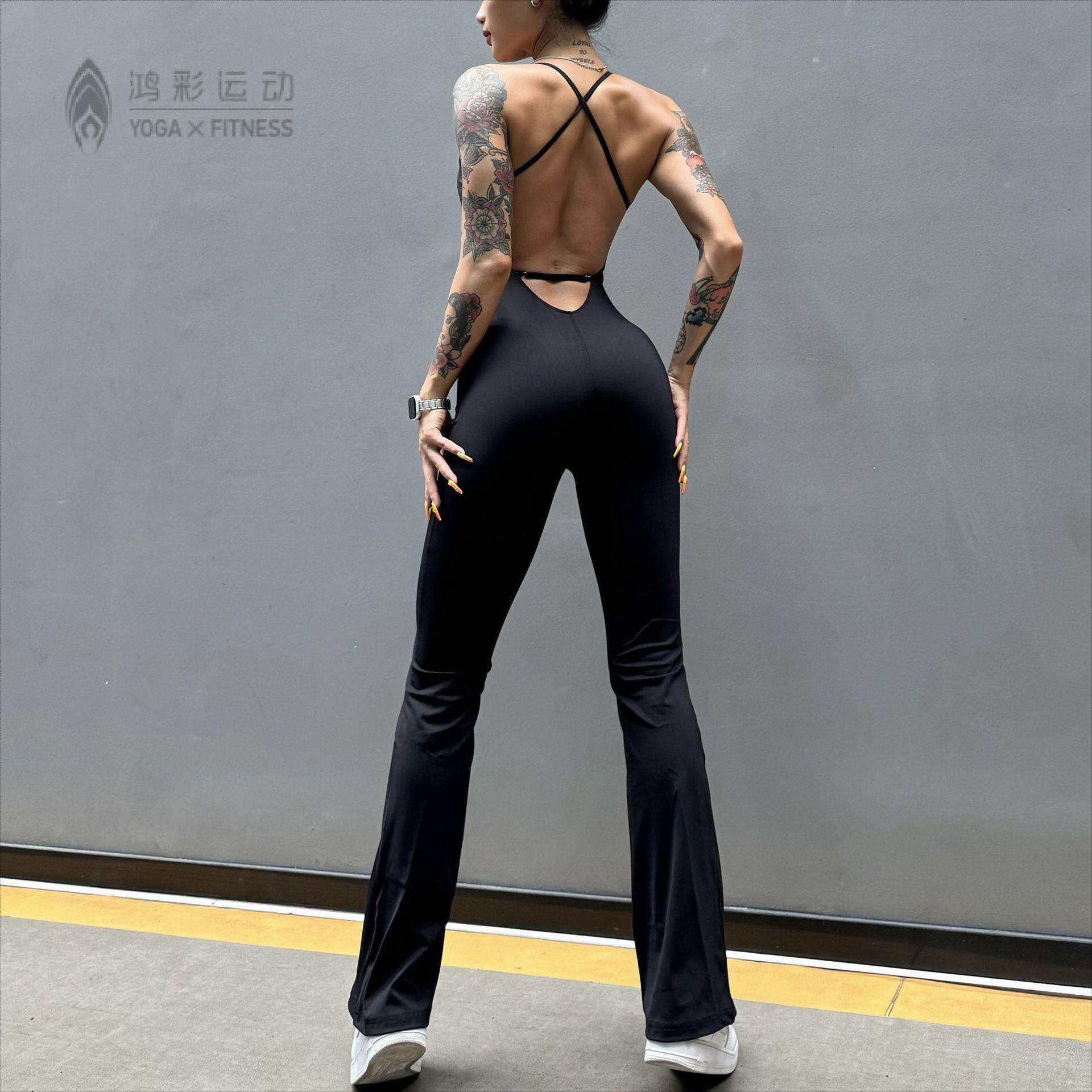 欧美紧身健身瑜伽连体衣女带胸垫