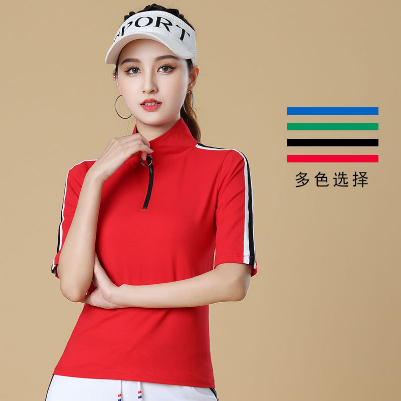 广场舞中袖翻领立领拉链上衣秋款