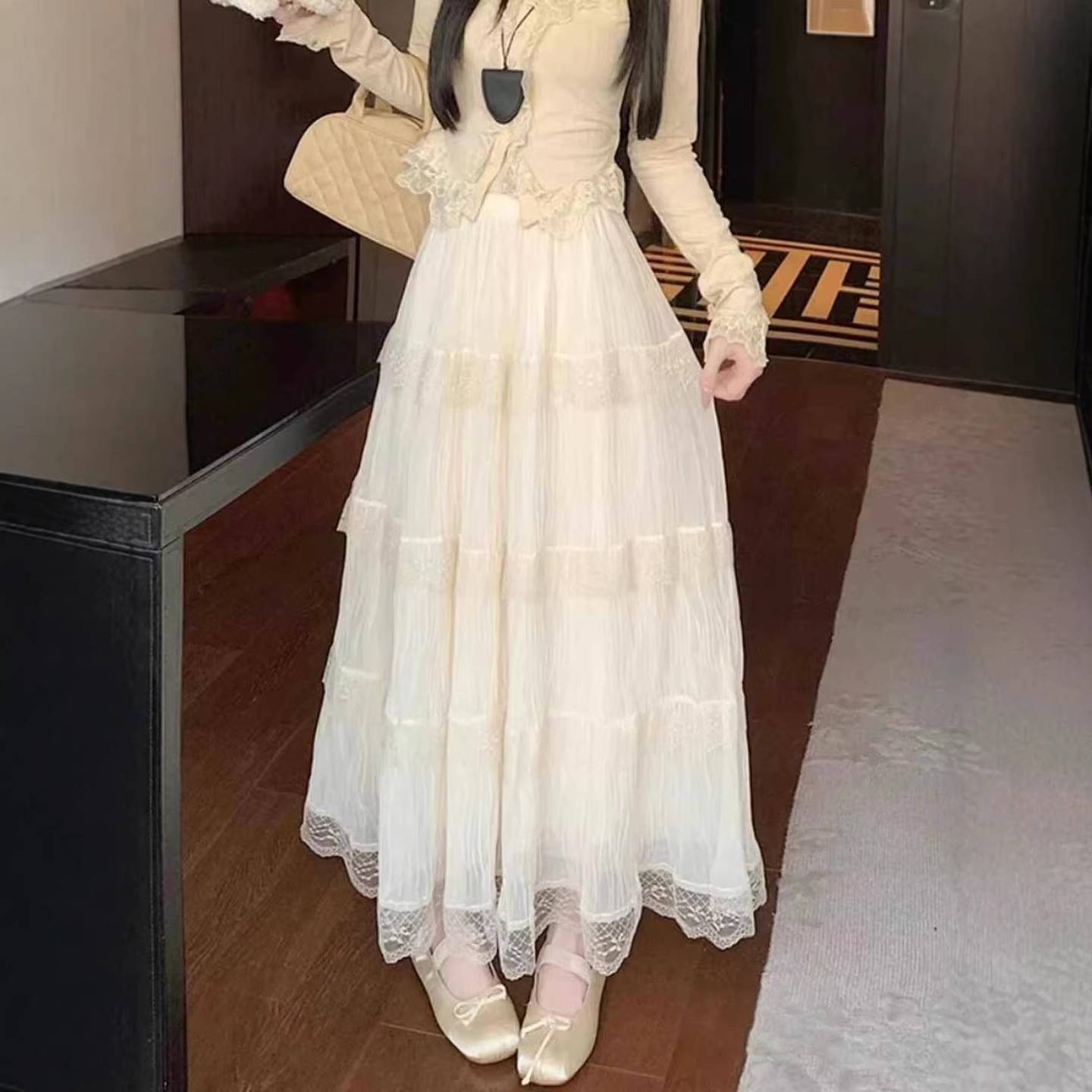 法式蕾丝网纱蛋糕裙女早春夏季