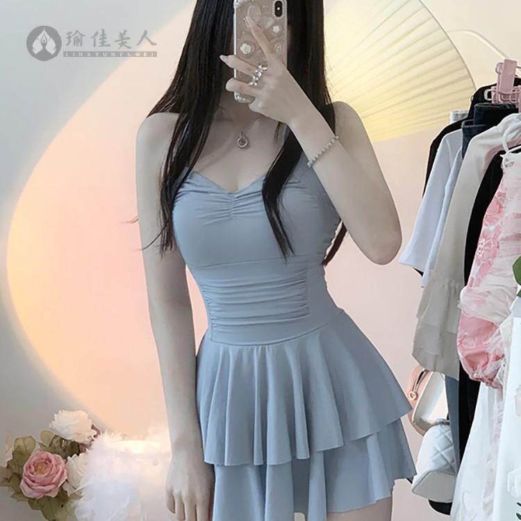 泳衣仙女连体纯色保守微胖显瘦甜美学生纯欲温泉泳衣