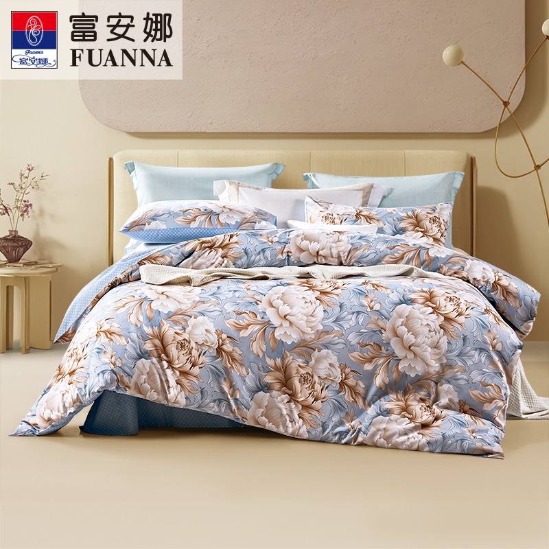 富安娜家纺圣之花双面磨毛四件套床上用品被套1.2m宿舍床单三件套