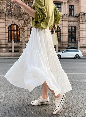 2025夏季新款白色蛋糕裙韩版显瘦仙女蛋糕裙中长款a字半身裙女