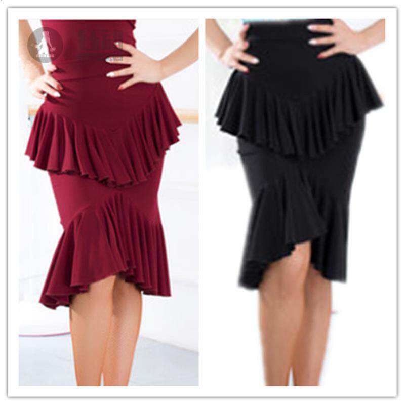 拉丁舞裙新款练功服装女成年人半身裙荷叶裙下装比赛舞蹈演出服装