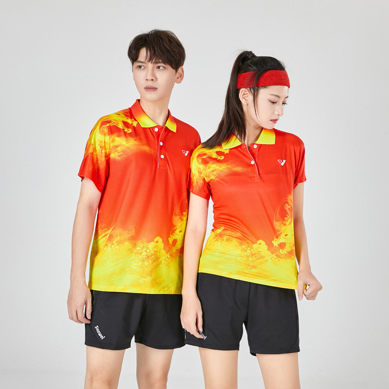 羽毛球服套装翻领男女中国红比赛