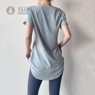 瑜伽服短袖夏季中长款遮臀速干健身运动恤女裤搭配的上衣薄