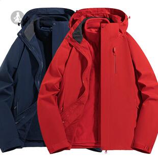 秋冬新款三合一冲锋衣纯色团购大码工作服男女款水貂绒加厚可脱卸