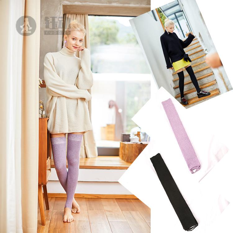 羊毛袜套女潮针织保暖纯色甜美长筒袜套踩脚过膝袜套护腿套