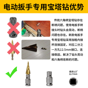 电动扳手宝塔钻头木工开孔器风炮转换头阶梯钻多功能打孔阶梯塔形