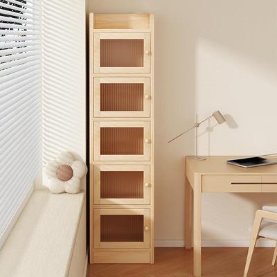 书柜学生家用实木书架落地置物架多层靠墙收纳层架床边窄夹缝柜卧