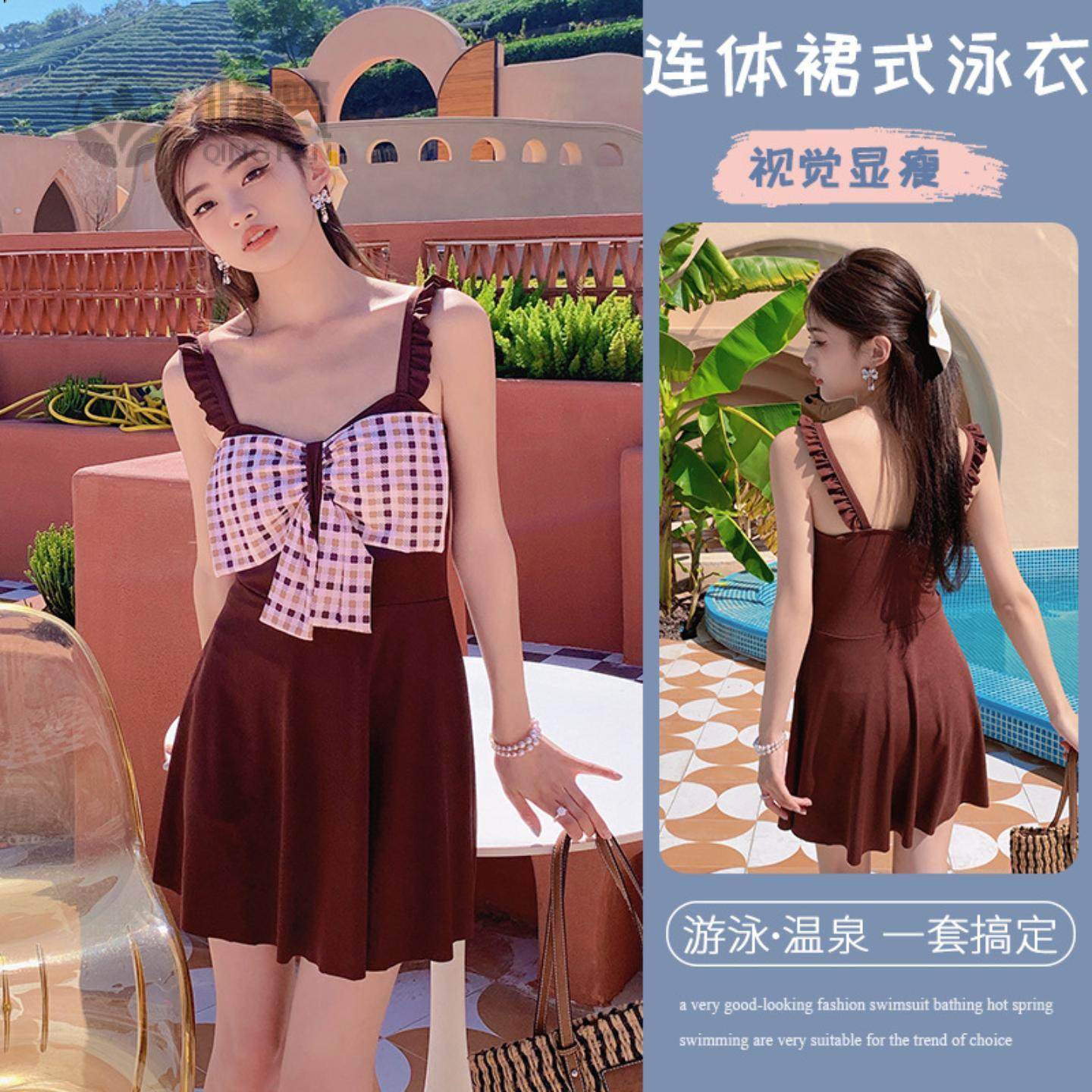 泳衣女in风小胸性感连体学生小清新吊带遮肚显瘦温泉游泳装