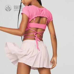 网红爆款瑜伽服夏季女健身衣普拉提训练服上衣跑步短袖夏运动恤