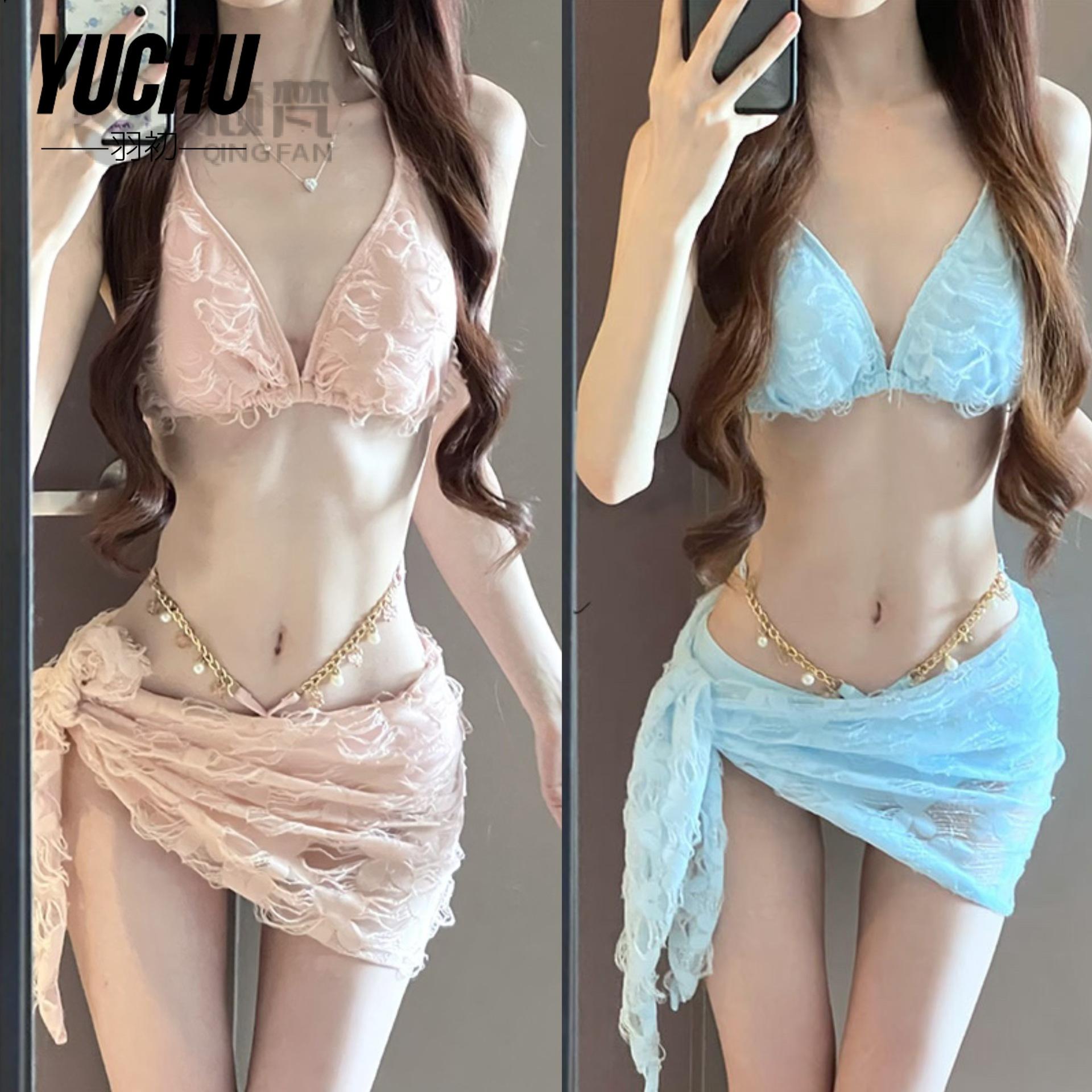 25热门款泳衣女性感分体三件套比基尼韩国in辣妹纯欲度假蕾丝纯