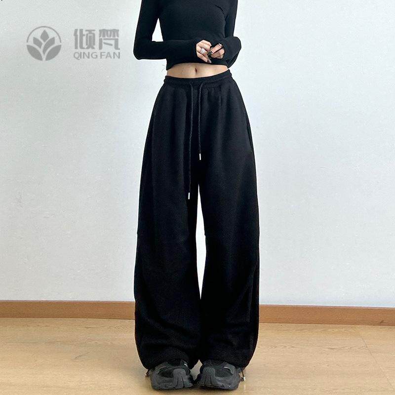 黑色卫裤女束脚hiphop工装阔腿休闲裤垂感直筒宽松美式运动裤