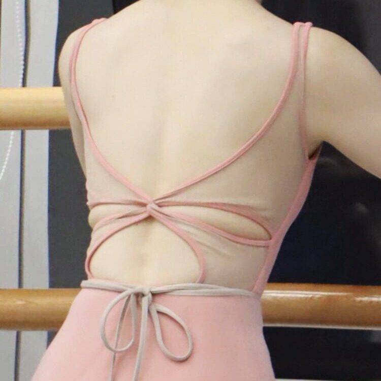 后背芭蕾风方圆领连体练功服紧身