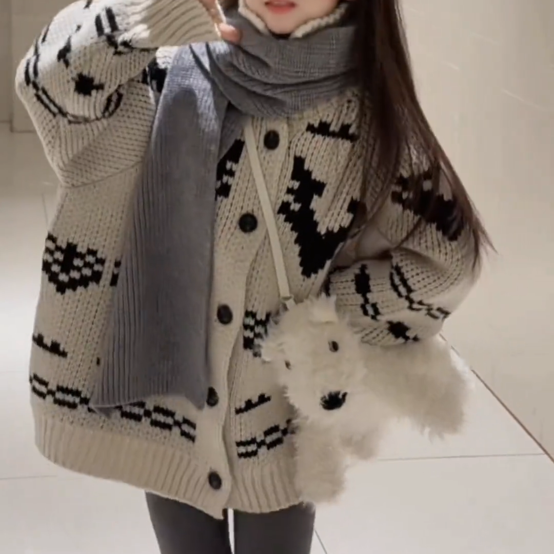 费尔岛半高领粗针毛衣外套女秋冬宽松跨境北欧风时尚针织开衫,女装/女士精品,毛针织衫,淘宝优惠券,粉丝福利购,淘宝优惠卷