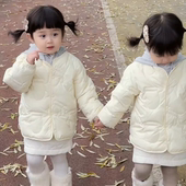 洋气儿童时髦洋气纯色长袖 新款 2025秋季 女童轻薄棉服女宝宝长短款