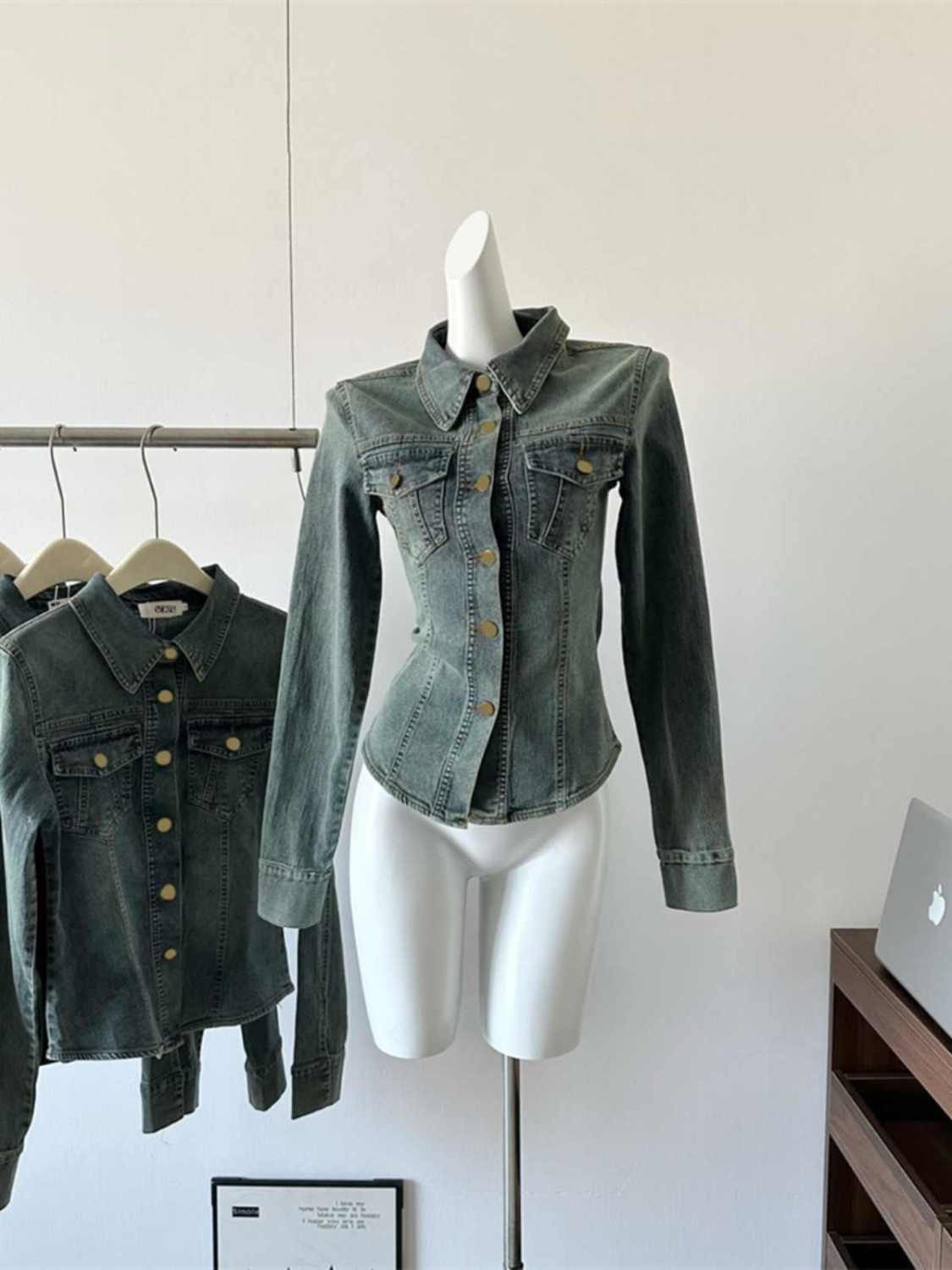 美式复古蓝色polo领牛仔衬衫女装冬季高级感收腰修身显瘦外套上衣,模玩/动漫/周边/娃圈三坑/桌游,Cosplay女装/cos女装,淘宝优惠券,粉丝福利购,淘宝优惠卷