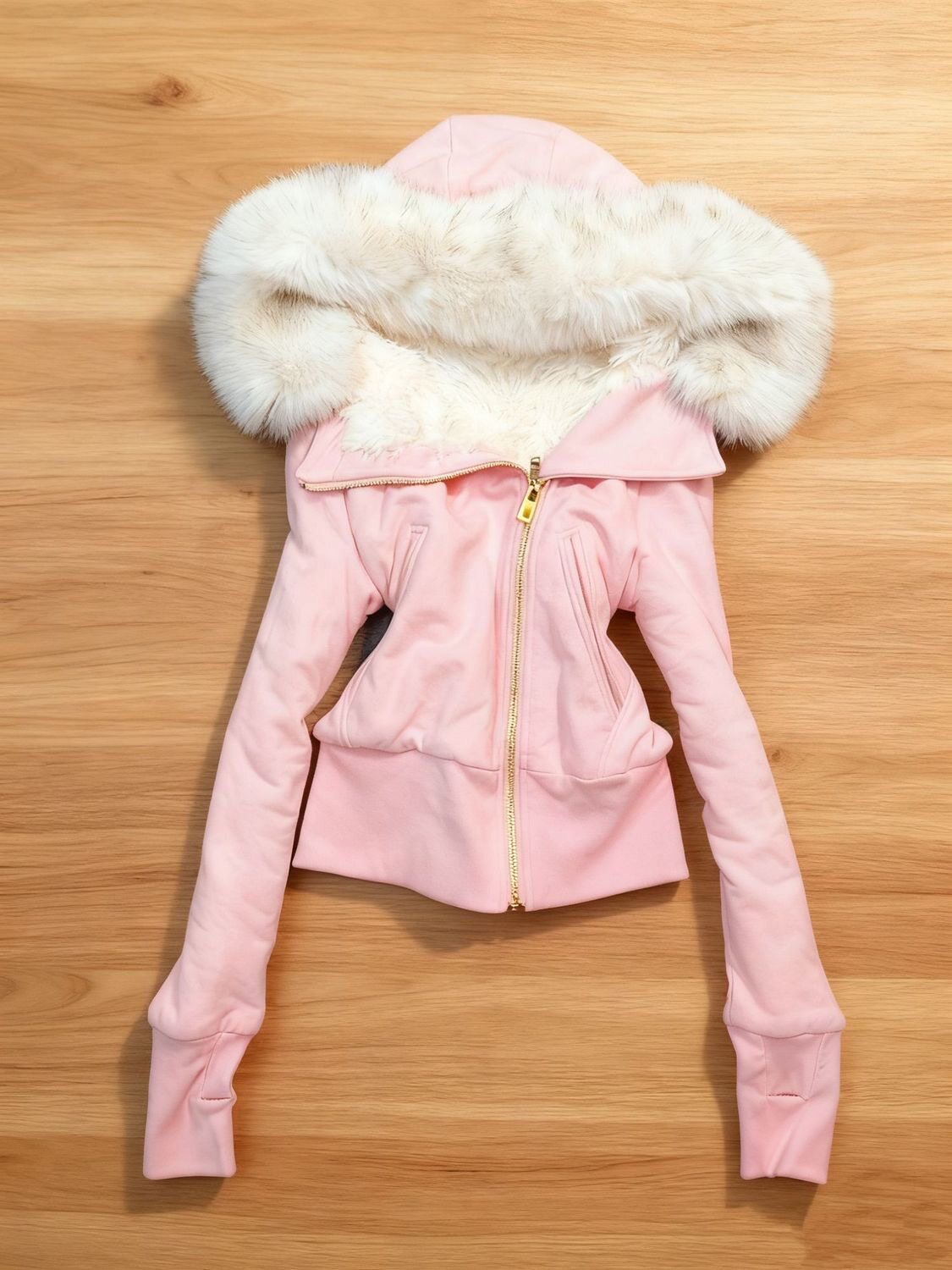 美式复古加厚保暖大毛领连帽卫衣女冬季斜襟棉服拉链开衫短款外套