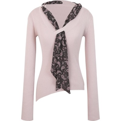 韩系穿搭粉色波点丝带多巴胺女秋冬设计感轻奢精致内搭针织上衣潮