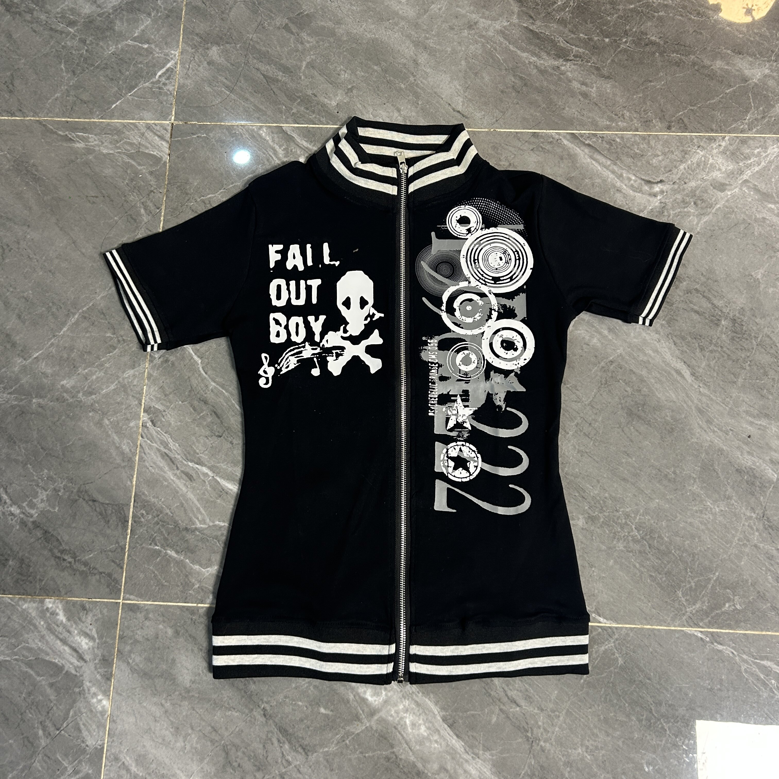 视觉系亚文化y2k夏季街头印花新款立领拉链短袖T恤开衫小众上衣潮