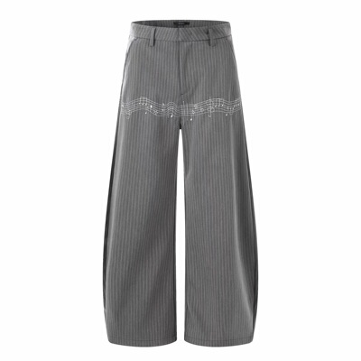 26SS「调音师」美式复古高智感音符刺绣条纹西裤宽松阔腿休闲裤男