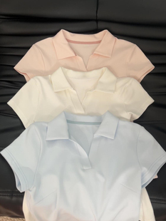 掐腰显瘦休闲上衣 美式 复古粉色POLO衫 正肩短袖 T恤弹力棉品质新款