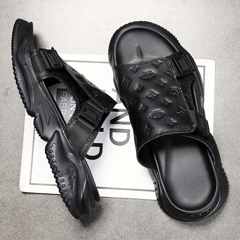 男士拖鞋2024夏季休闲真皮一字拖防臭运动凉拖沙滩鞋厚底防滑外穿