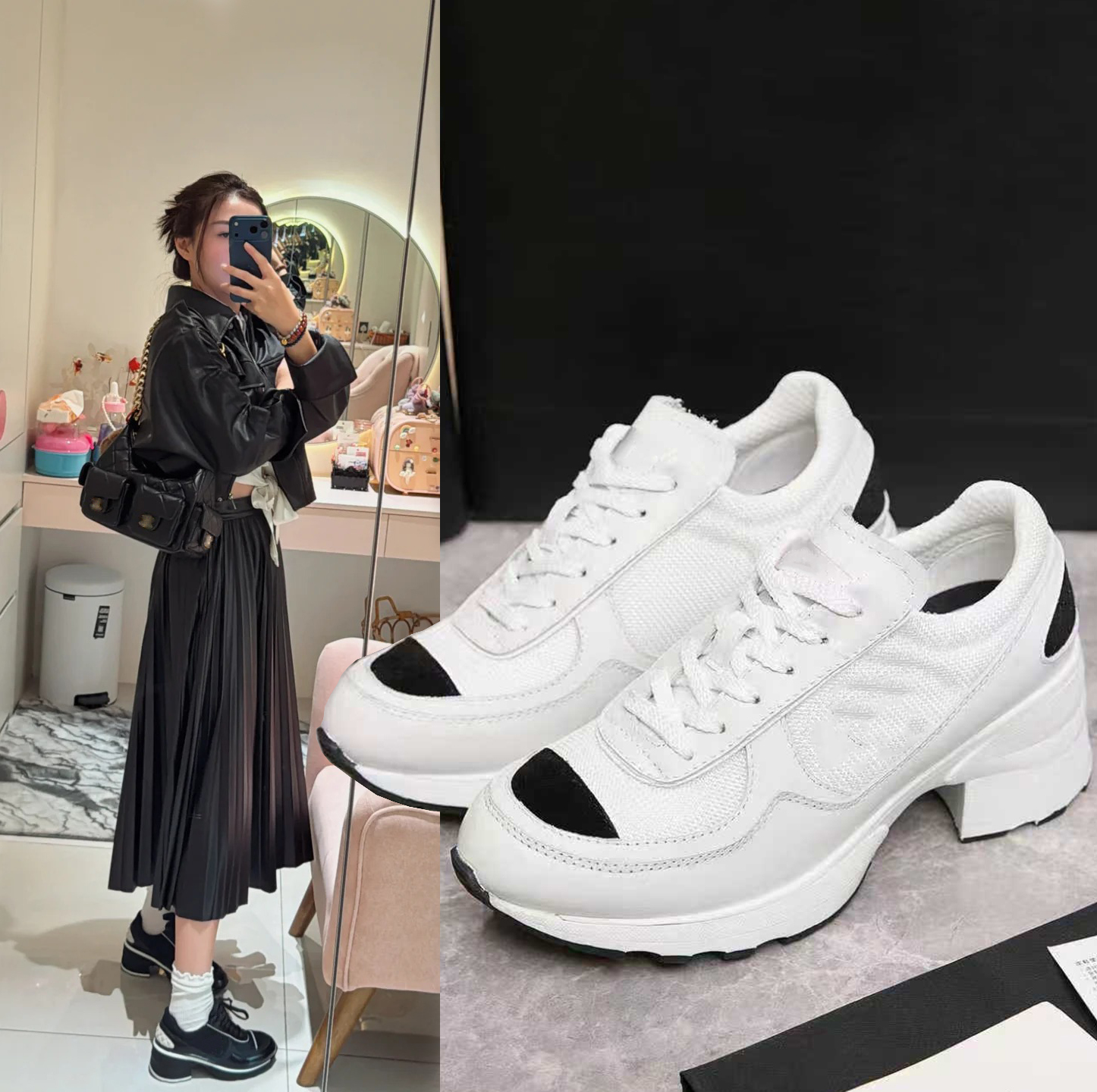 小香风系带粗跟老爹鞋女