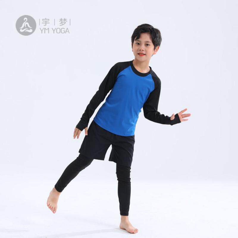 欧美秋冬款男孩儿童瑜伽足篮球服长袖健身衣跑步运动桖