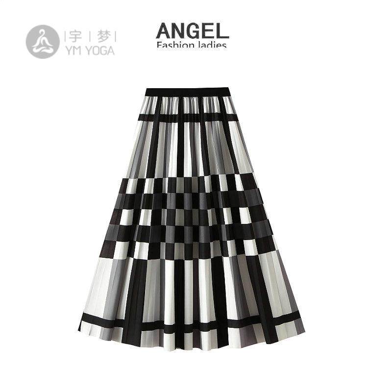 感几何图案风琴褶半身裙女新款高腰显瘦中长款A字百褶裙2125