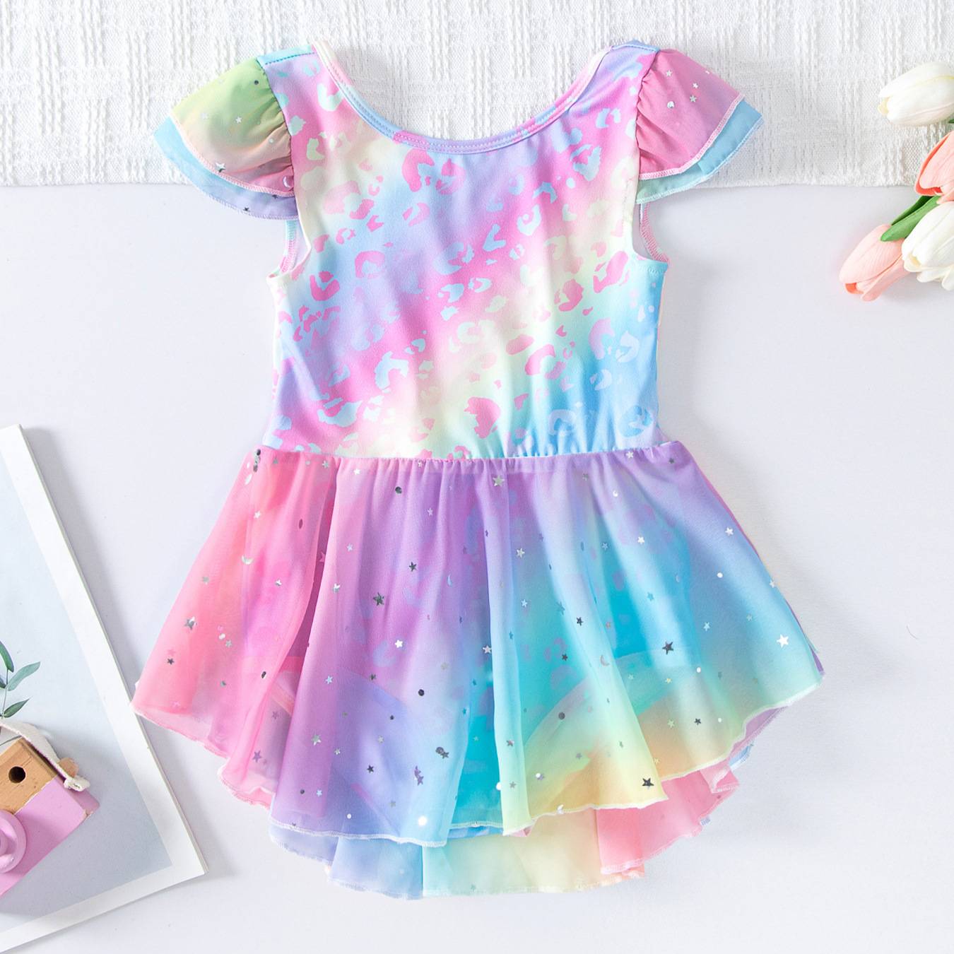 儿童舞蹈服连体裙|欧美女童印花