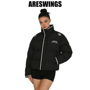 ARES美式冬季雪花刺绣立领防寒加绒棉服羽绒服复古外套男款女