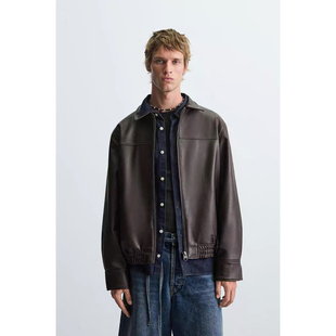 ZA 2025 夏季新品 男装 宽松仿皮飞行员拉链夹克外套 4027400 753