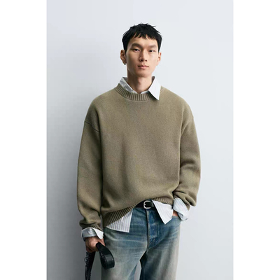 ZA 2025 秋季新品 男装 棉质纹理宽松圆领长袖针织衫 3920325 526