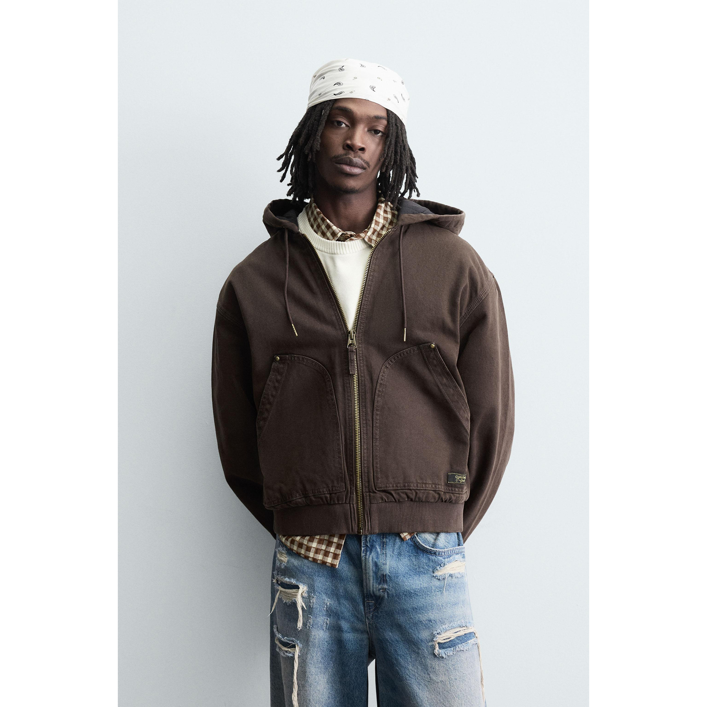 柜549！25 秋季新品 男装 棉质宽松连帽水洗棉服外套 6987350 700