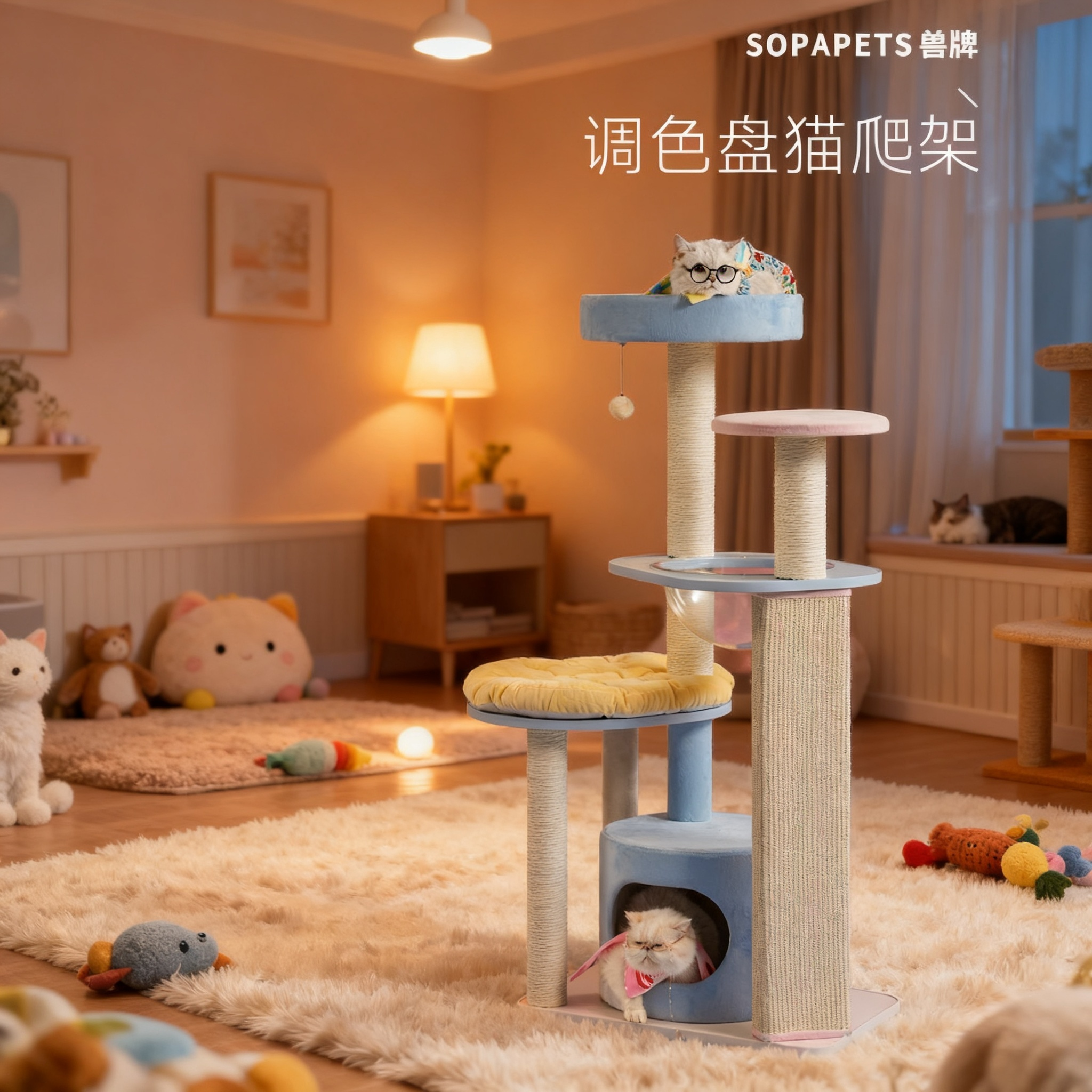 兽牌调色盘奶酪猫爬架小户型不占地家用专用猫架子猫窝猫树一体