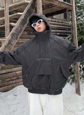 SAMS【蝙蝠机能设计】白鸭绒连帽羽绒服男加厚设计师款冲锋衣外套