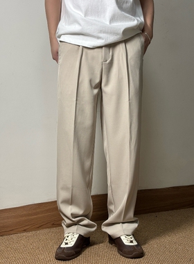 CROW【极简风】纯色抗皱梭织垂感西裤男士宽松小直筒休闲长裤百搭