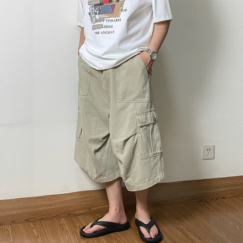 SAMS「复古水洗大口袋」活褶工装短裤男女同款直筒七分裤宽松中裤,男装,短裤,淘宝优惠券,粉丝福利购,淘宝优惠卷