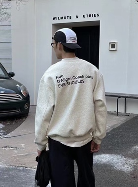 SAMS【极简风字母排序】灰色重磅加绒加厚圆领卫衣男2024秋冬新款