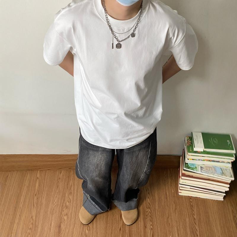 SAMS「冰爽感 极简」基础纯色240G重磅白色短袖T恤男宽松cleanfit