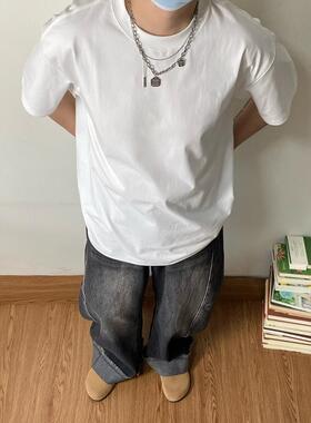 SAMS「冰爽感 极简」基础纯色240G重磅白色短袖T恤男宽松cleanfit